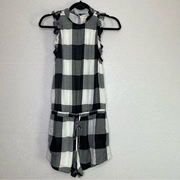 𝅺ANTHROPOLOGIE Cloth & Stone Ruffle Gingham Romper XS - Picture 2 of 7